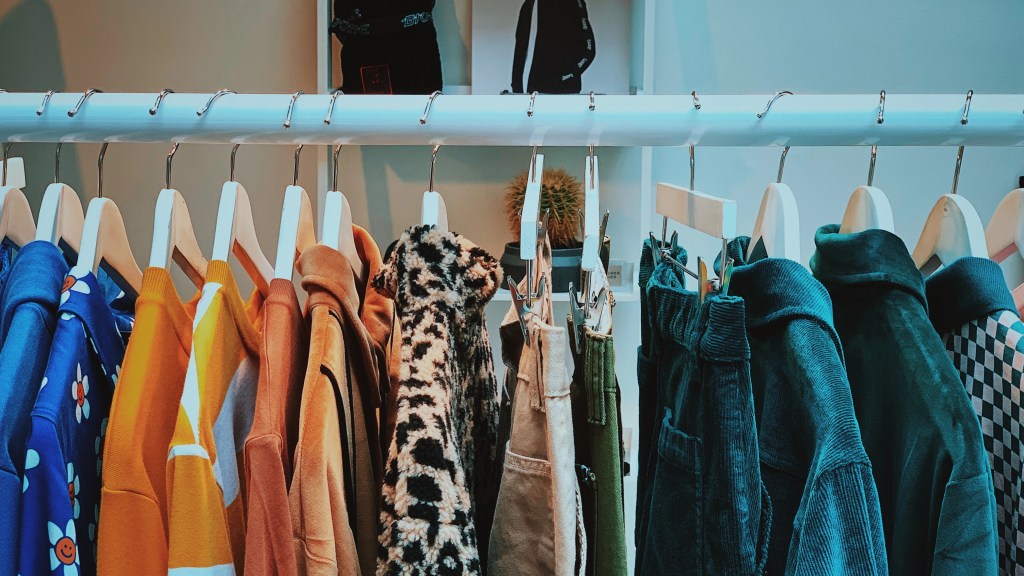 Selection of second hand clothes at a charity shop